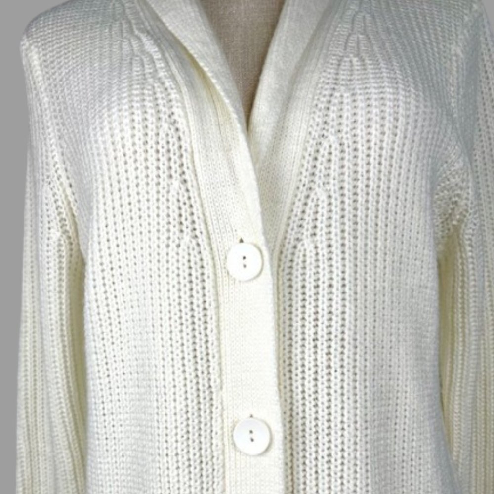 White Tunic Length Shawl Collar Cardigan from Blair - Picture 4 of 11